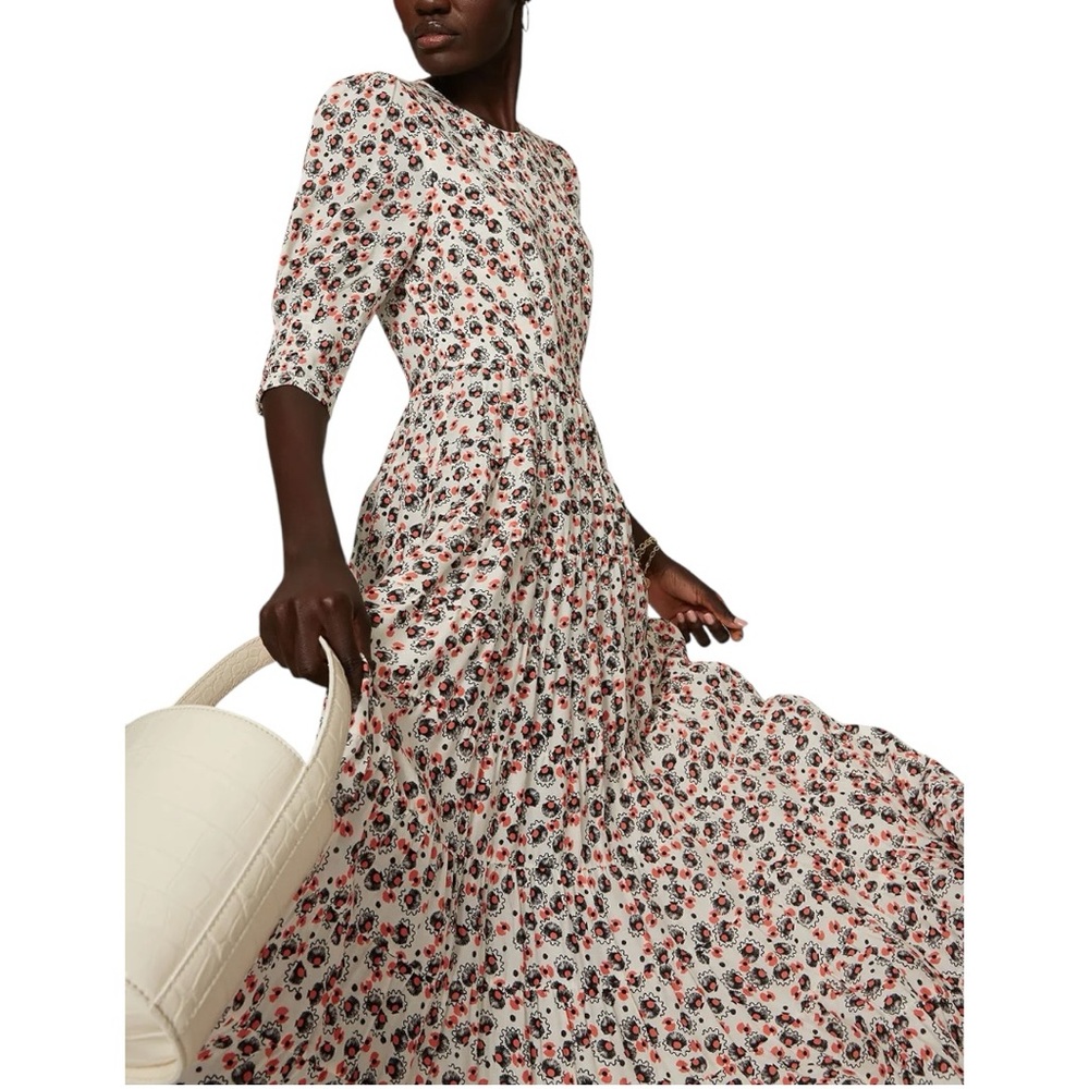 RIXO Floral Maxi Dress - Red and Black on White